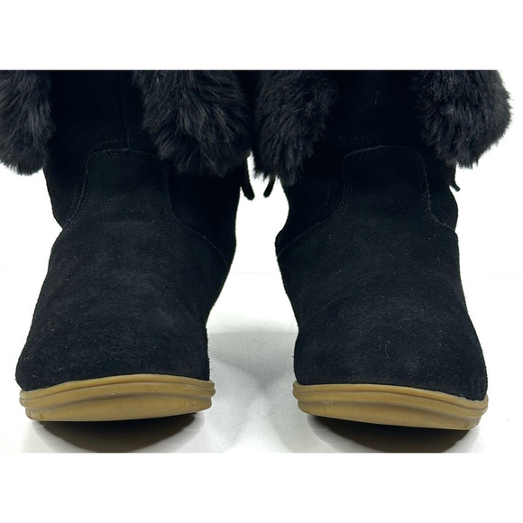 LANDS' END Mendota Black Suede Faux Fur Snow Boots Womens Size 7B Pull-On 420483 - Picture 3 of 11